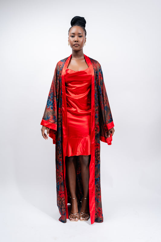 Vintage 2pc Red Slip Dress Set