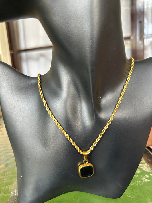 Gold Twist Black Pendant Necklace
