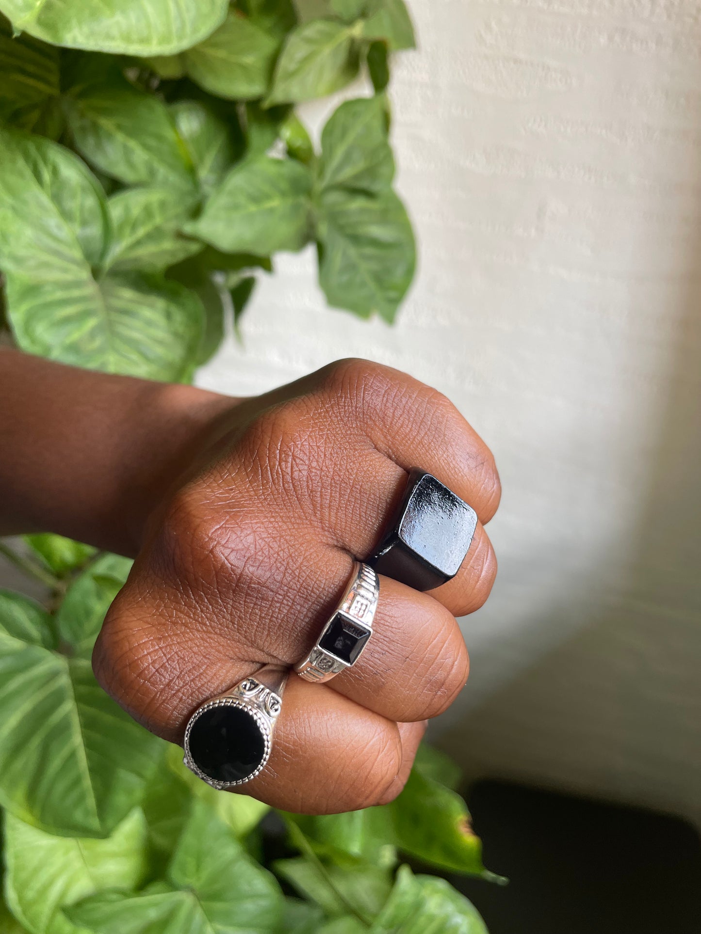 Men Silver & Black Ring Set