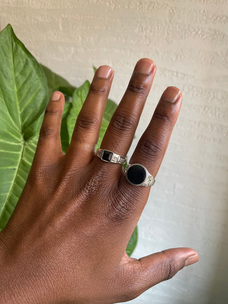 Men Silver & Black Ring Set