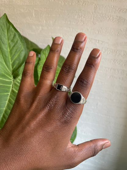 Men Silver & Black Ring Set