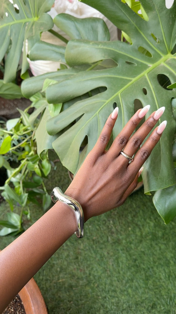 Silver Thicc Abstract Bangle