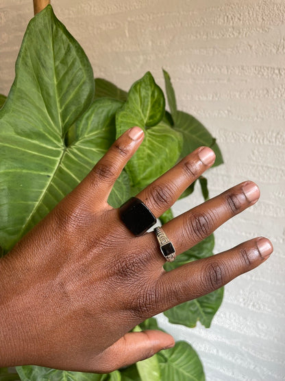 Men Silver & Black Ring Set