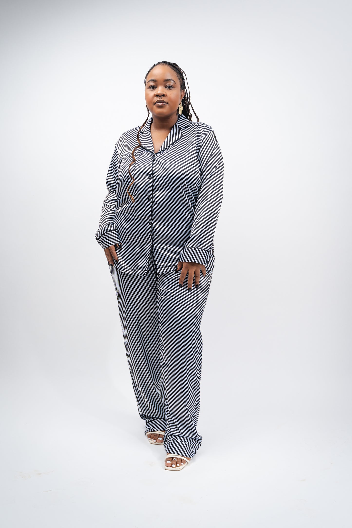 B&W Pinstripe Pant Set