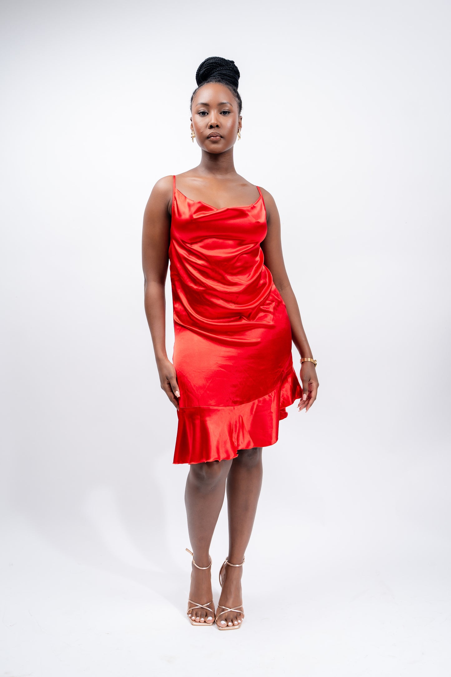 Red slip dress