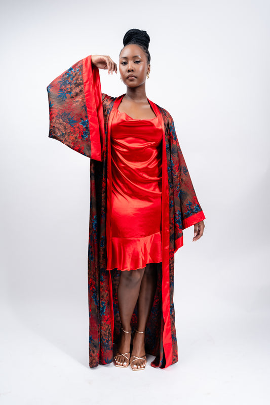 Vintage 2pc Red Slip Dress Set